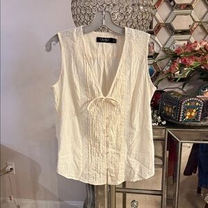 Ralph Lauren black label Cream Sleeveless Blouse with Tie Front size XS